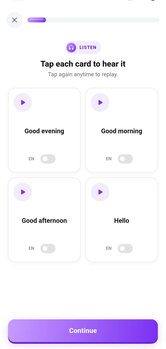 Listen: Tap each card to hear it as many times as you like.